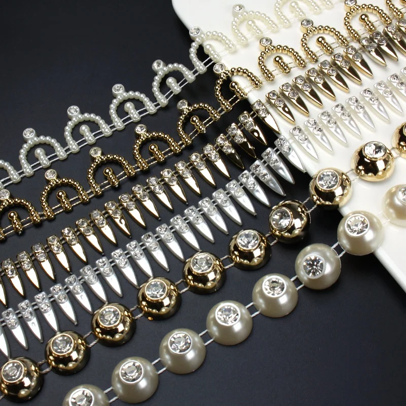 China supplier elegant pearl decorate chain artificial white pearl rhinestone chain