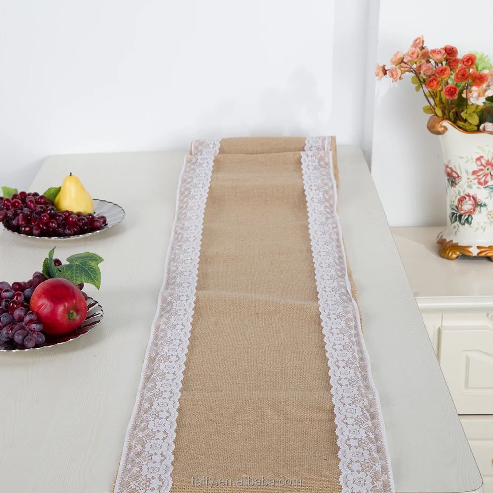 
factory wholesale new cheap rustic home Wedding Christmas Party decorations restaurant linen Burlap Lace table runner 