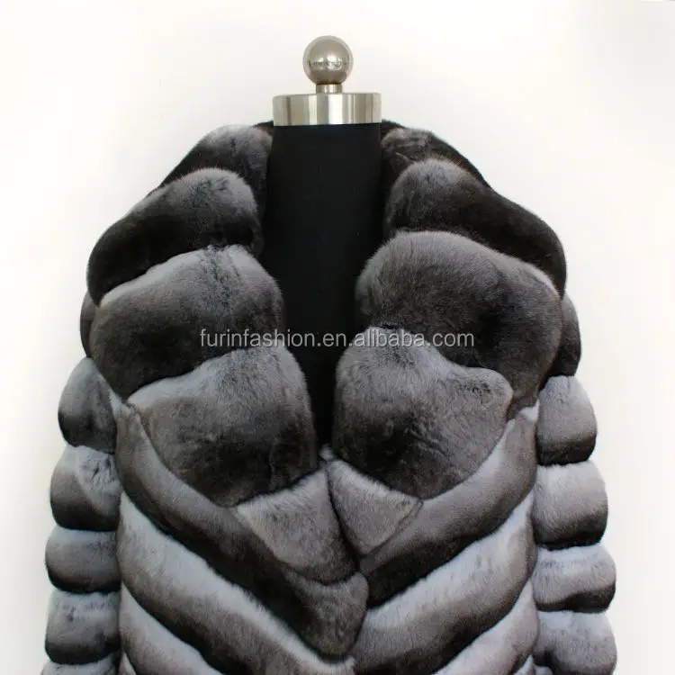 Wholesale Luxurious Real Chinchilla Rex Rabbit Fur Coat for Charm Women