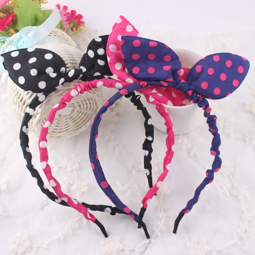 Wholesale baby girls dots print bunny headband rabbit ears headband