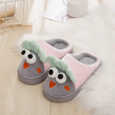 Зимние новые милые Мультяшные теплые детские хлопковые тапочки для дома