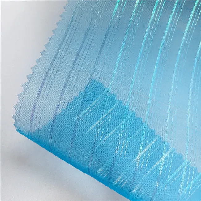 Красивая металлическая ткань из органзы в полоску, ткань из органзы для женского платья