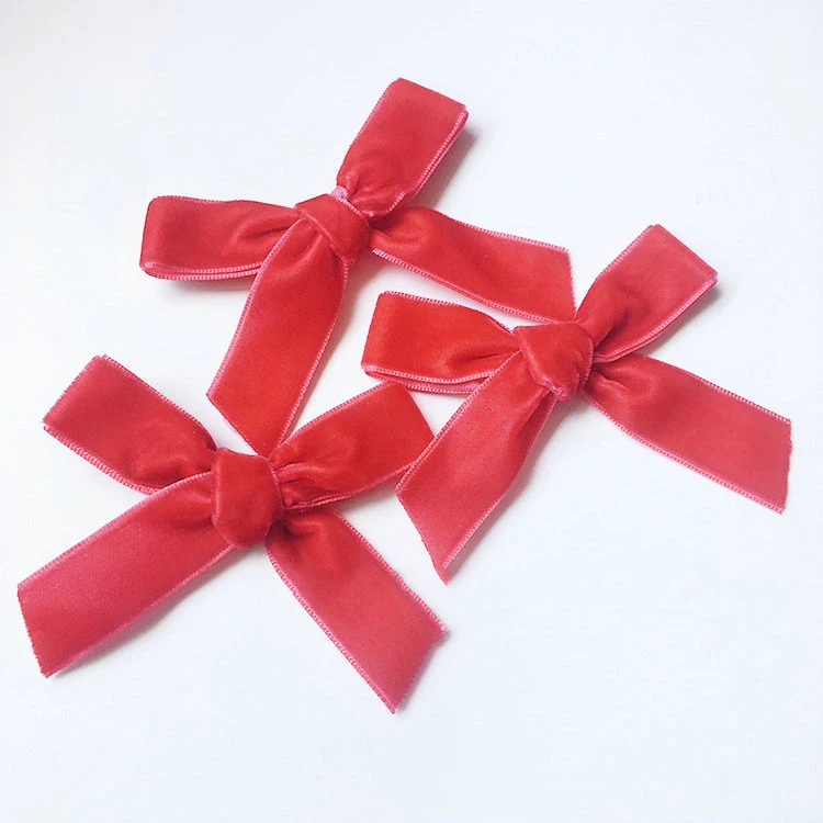 Wholesale pre made red velvet ribbon bow for garment accessories