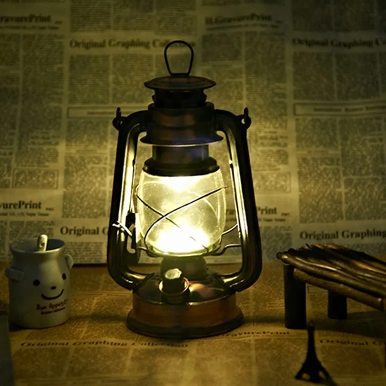 Outdoor lighting Metal Christmas festival decorative rechargeable led camping light oil lantern kerosene lantern