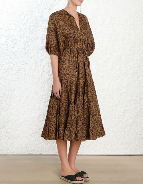 2019 Long Tiered Midi V neck Skirt Adult Age Group Resort Beach Dress Wholesale Women