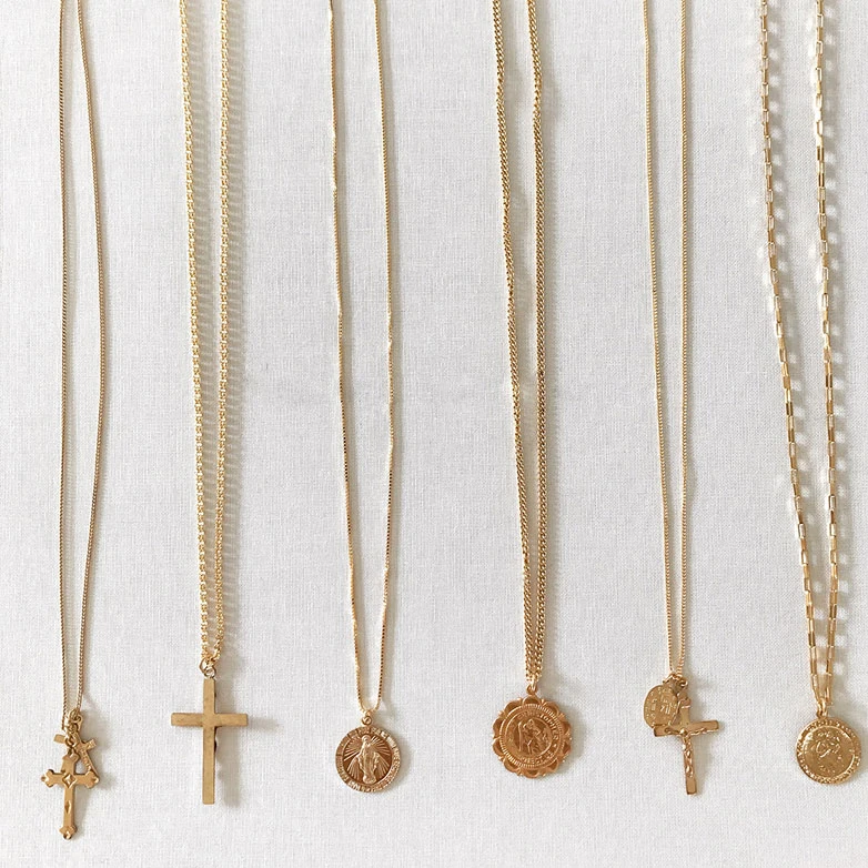 Gemnel религиозная римская портретная защита медальон св. Кристофер монета Длинная цепочка ожерелье Настоящее золото