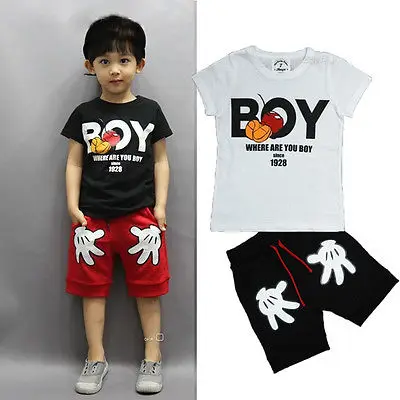 New Baby Boy Kids Cartoon Mouse Short Sleeve T shirt Palm Shorts Pants 2pcs Children Clothing