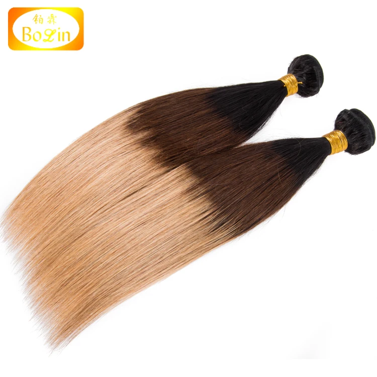 Qingdao Bolinhair hot sale 8A grade ombre hair weaves 1b/4#/27# color straight hair weft