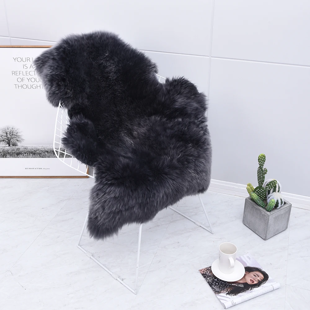 OGLAND Natural Fur Fluffy Long Wool Carbon Black Genuine Sheepskin Rug 2x3,  Single Pelt Luxury Authentic Fur Area Rug