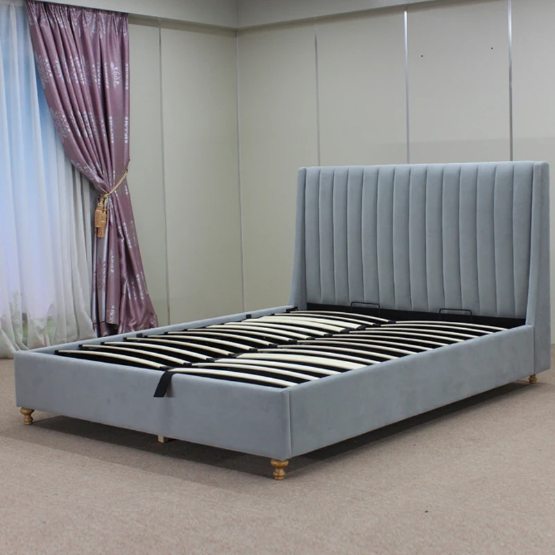 
Fashion Durable Hydraulic Gas Lift Upholstered Storage Grey Fabric Bed 