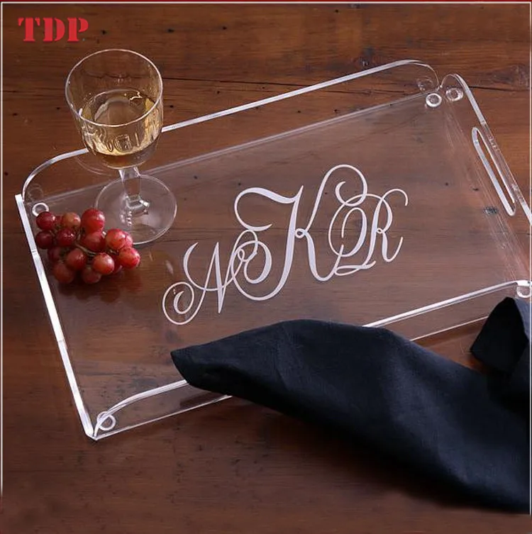 Factory Directly Sales Clear Rectangle Acrylic Trays with Handle Wholesale