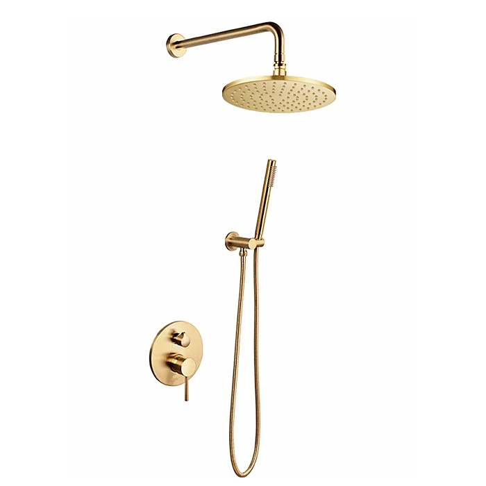 Modern Brushed Gold Bathroom Concealed Round Rainfall Shower System Set Wall Mounted Brass Faucet Shower Set