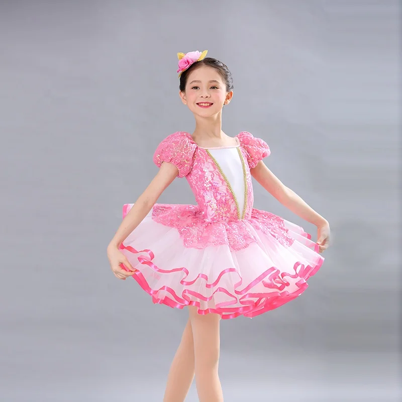 NEW Design pink sparkling simple  children dress  girls ballet tutu skirt stage performance costume dance wear