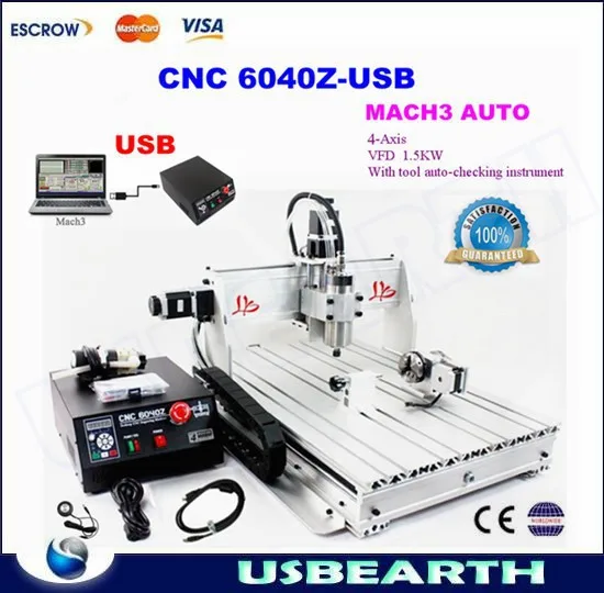4 axis cnc engraving machine with cnc control usb board. USB cnc router, 1.5KW alumillum metal