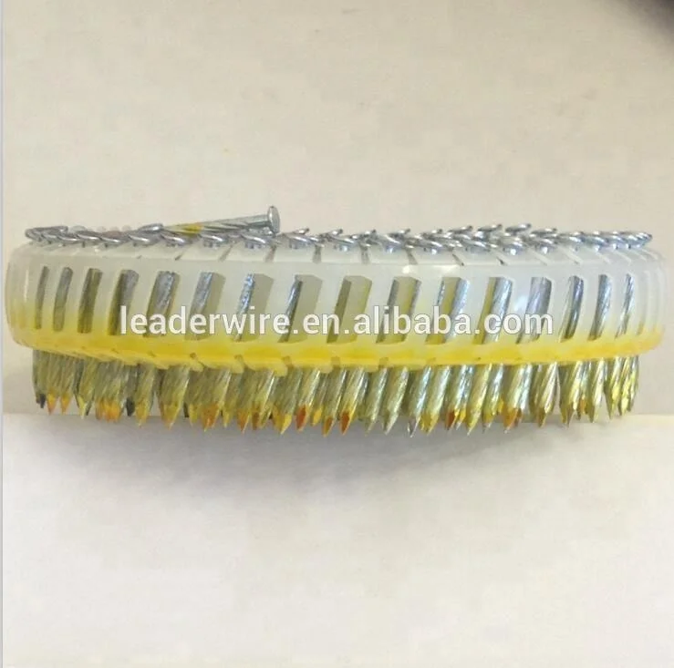 15 Degree EG HDG Finish Smooth Ring Screw Shank Plastic Collated Coil Nails