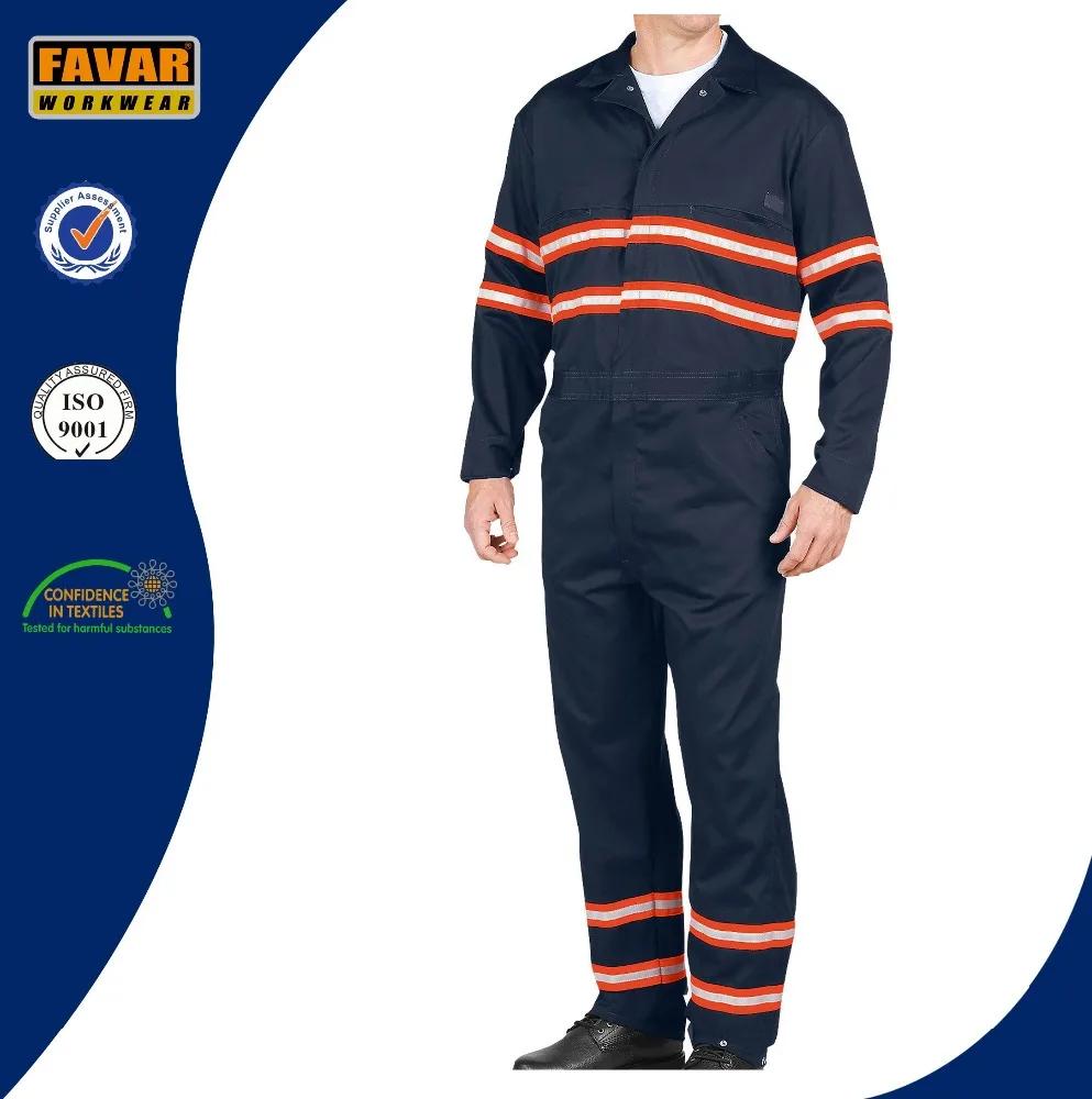 100% cotton fireproof work clothes  hi vis work uniform fashion coverall  with reflective tape