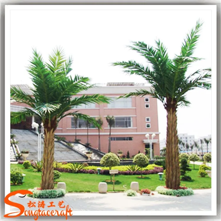 Plastic artificial royal sliver date palm tree plants dubai fake steel palm tree fabric leaves egypt for sale outdoor