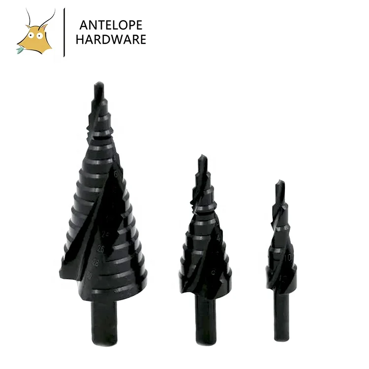 Black Nitriding High Speed Steel Titanium Spiral Step Drill for metal HOLE CUTTER Round shank Groove Conical Cone Drills