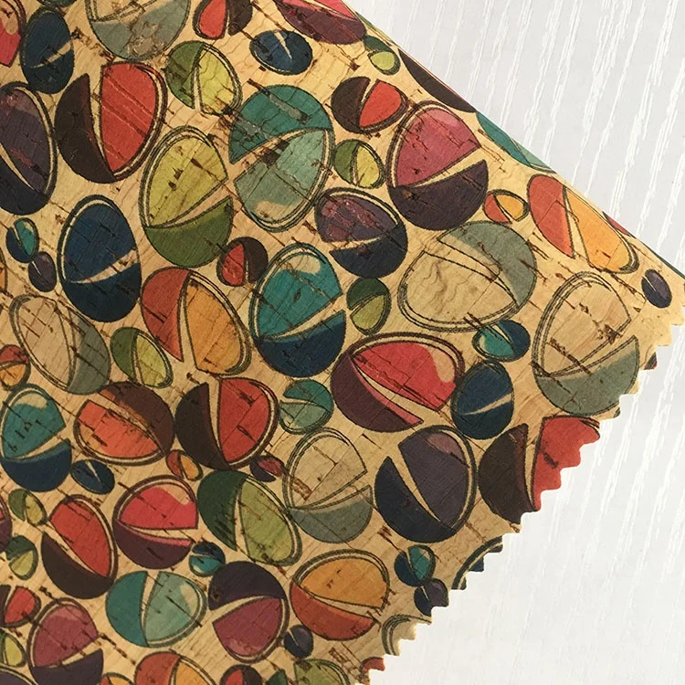 high quality new colorful  printed Natural cork leather Fabric patterned with candy