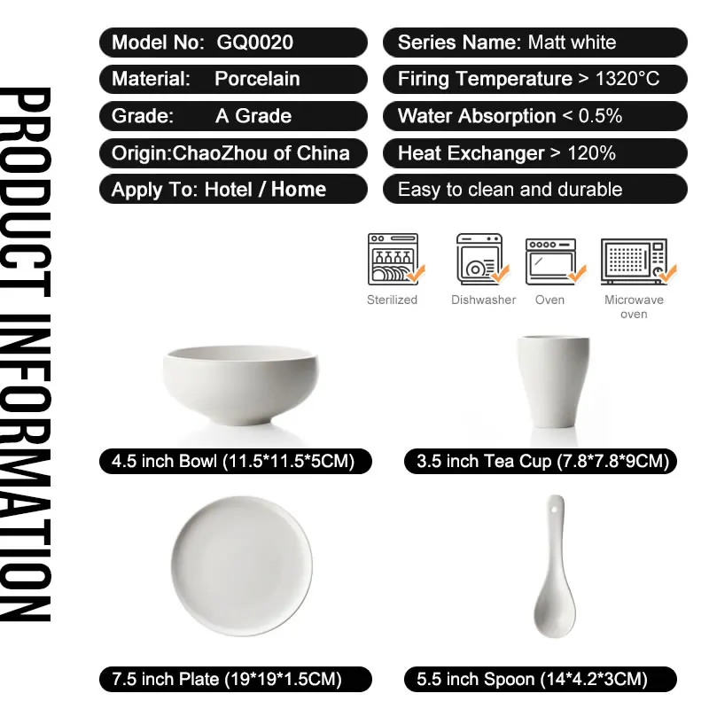 Factory direct matte white ceramic dinnerware sets,ceramic dishes and plate and porcelain rice bowl,tea cup for restaurant