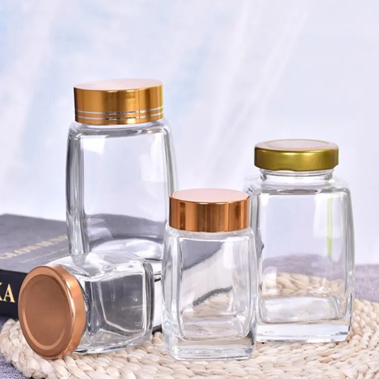 Unique Square Shape 750Ml 375Ml 500G 1000G 1Kg Soy Sauce Bottle Glass Pizza Sauce Jar With Aluminum Lid