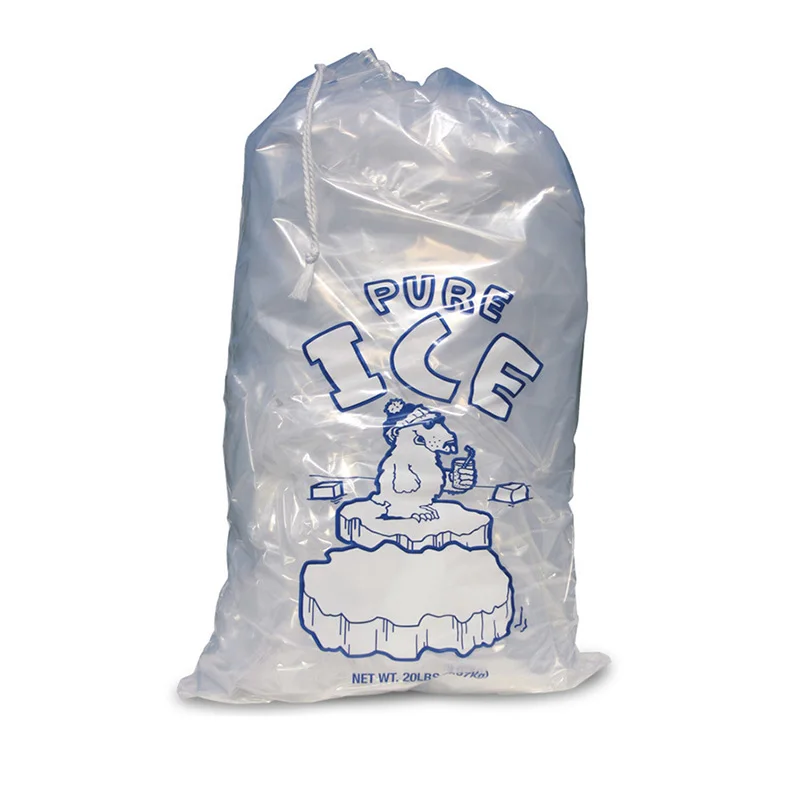 Custom Logo Printing Food Grade Drawstring Ice Cube Packing Bags LDPE Plastic Draw String Ice Packaging Bag