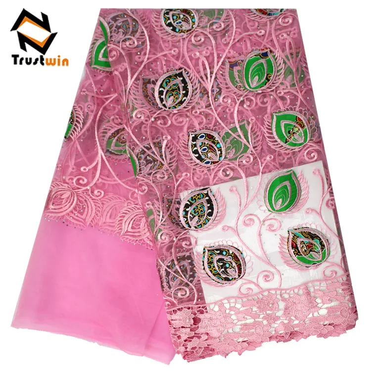 Meilleure Vente Tissu Africain Broderie Floral Wax Ankara Tulle Lace Dentelle