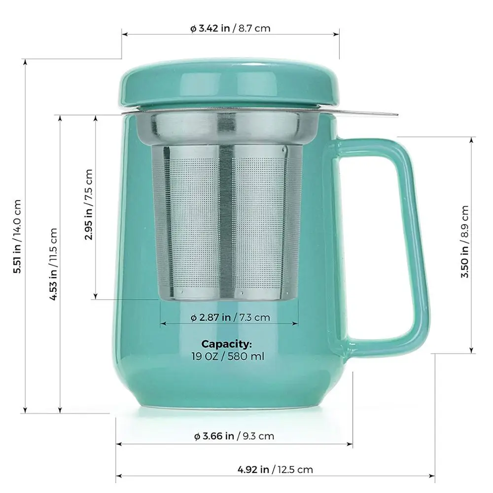
19 ounce Ceramic Tea Cup Large Tea High-Fired Ceramic Mug with Lid and Stainless Steel Infuser 