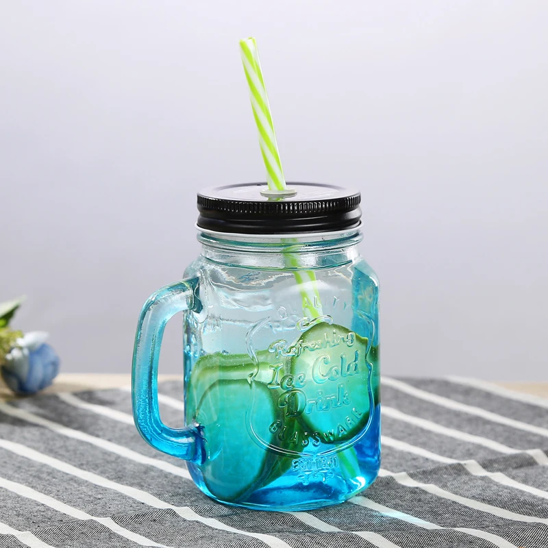 Factory Wholesale Beverage Creative Juice Drinking Glass Mason Jar Drinking Jar With Straw Lid