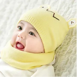 Fashion Warm Knitted Soft Winter New Born Cute Bear Toddlers Beanie Baby Hat And Scarf