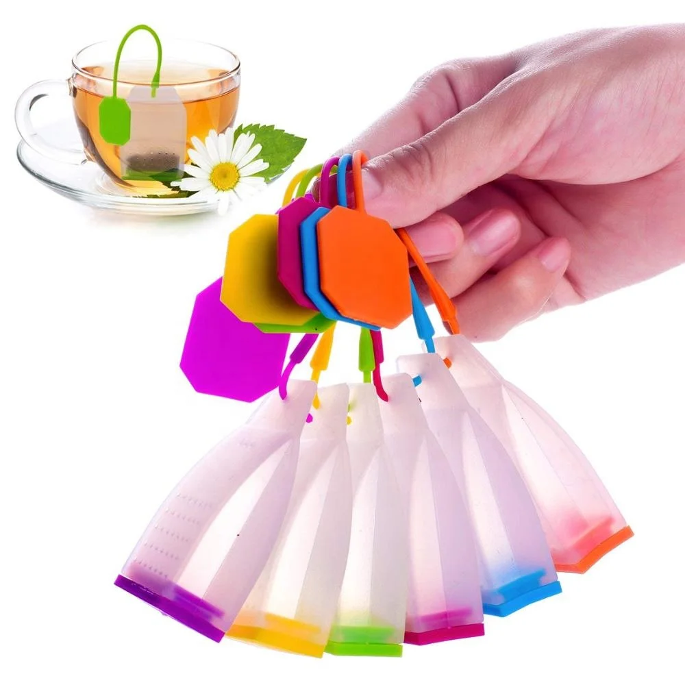 Custom Reusable Colorful Silicone Tea Leaf Filter Bag Set