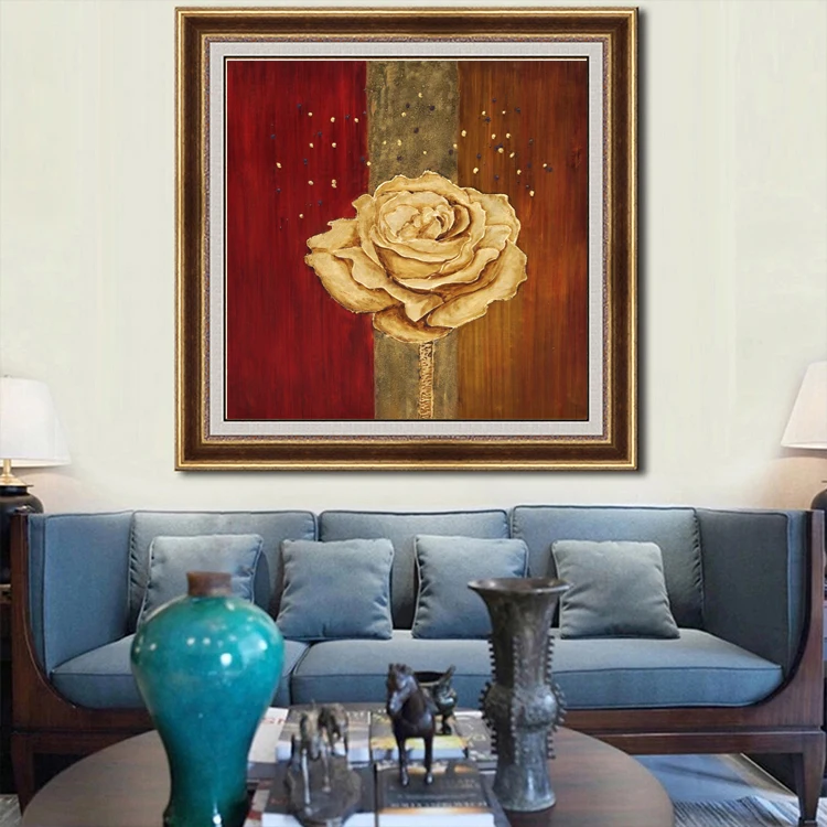 50% off  Existing samples gold foil rose flower art and craft canvas oil painting