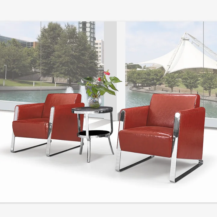 Modern Design PU Leather BONDED Leather Office Chair Furniture Sofa Set 3 Seater RED Sectional  Commerical Fabric Sofa