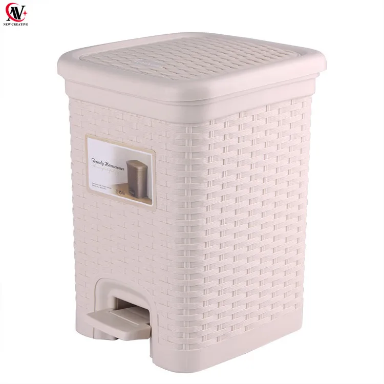 kitchen rattan woven pedal trash bin 6L rectangle waste can with inner bucket