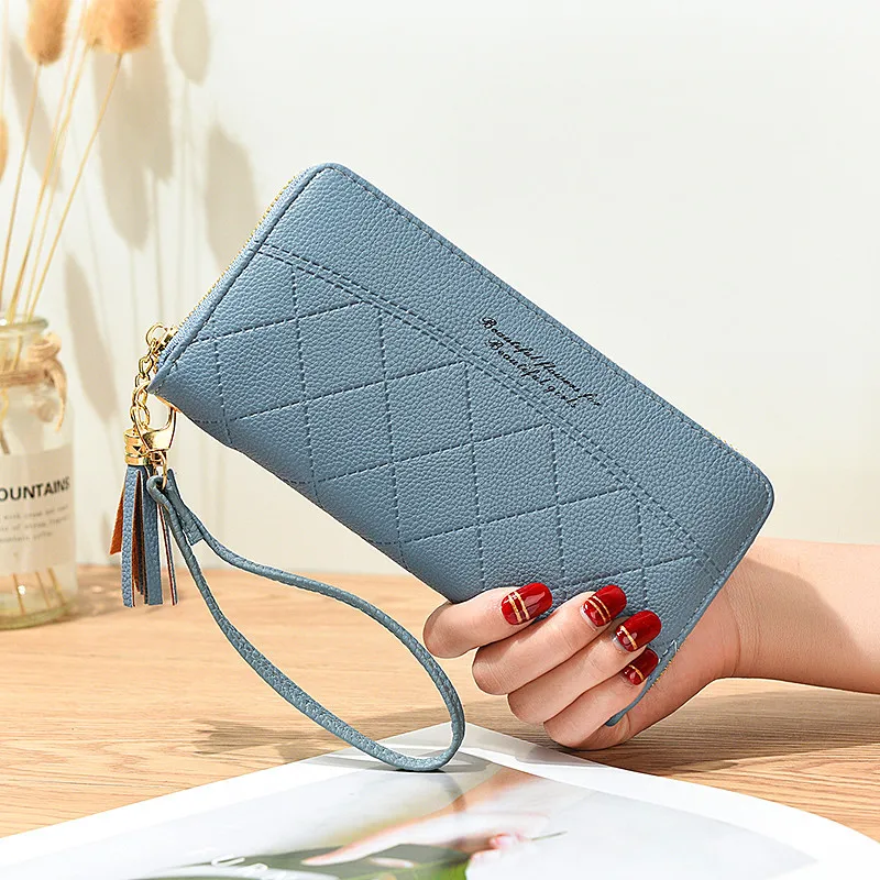 FD1025 Korea Style Women Lady Clutch High Quality Embossed PU Colourful Elegant Zipper Leather Wallet