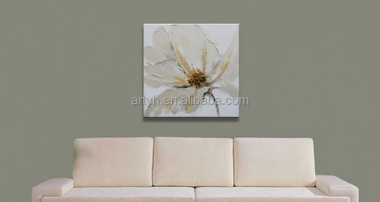 Best Selling Modern White Flower Canvas Art Oil Painting for Home Decor