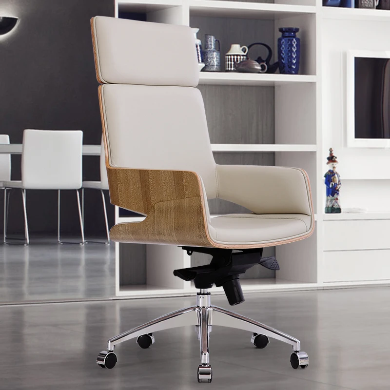 HE512 Foshan Modern Genuine Leather Designer Wood Arm Office Director Aviator Chair Executive