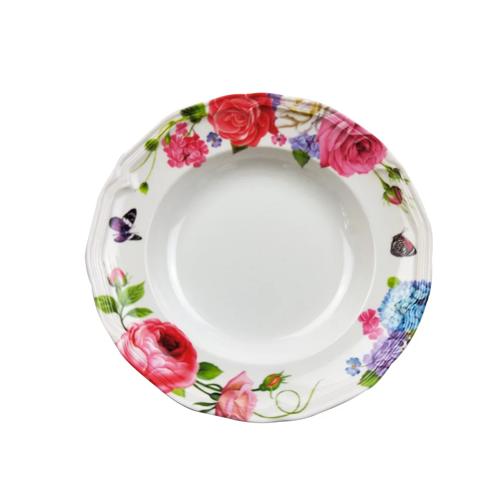 Food grade Plastic Melamine Flower design serving deep plate