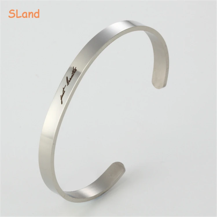 SLand Jewelry Low MOQ wholesale Silver/Gold/Rose gold custom engraved stainless steel cuff bracelet OEM your size & color