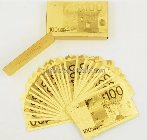 
Promotional Gift 24 Karat Gold Playing Cards 500 Euro Collectable Cards 
