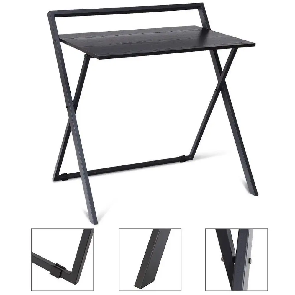Folding Table Simple Metal Frame Computer Desk Modern Home Office Laptop PC Workstation Compact Study Writing Reading Table for