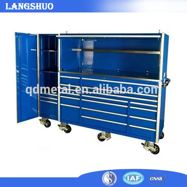 garage tool box with top tray and wheels, drawer workbench