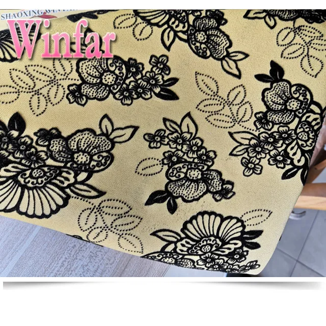 Winfar Textile New Product Soft Knit Polyester Stretchy DTY Scuba Print Flock Fabric