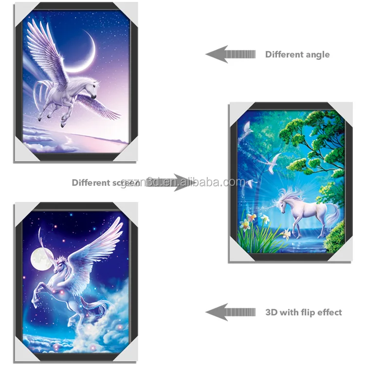 PET Lenticular 3d flip picture of unicorn Customize 3d lenticular pictures