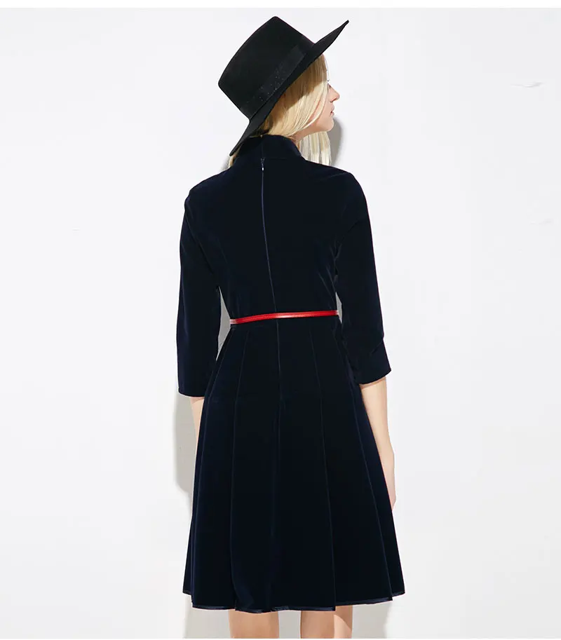 Maxnegio Classy Women Dress Beaded Flapper Dress V-Neck Office Velvet Dress