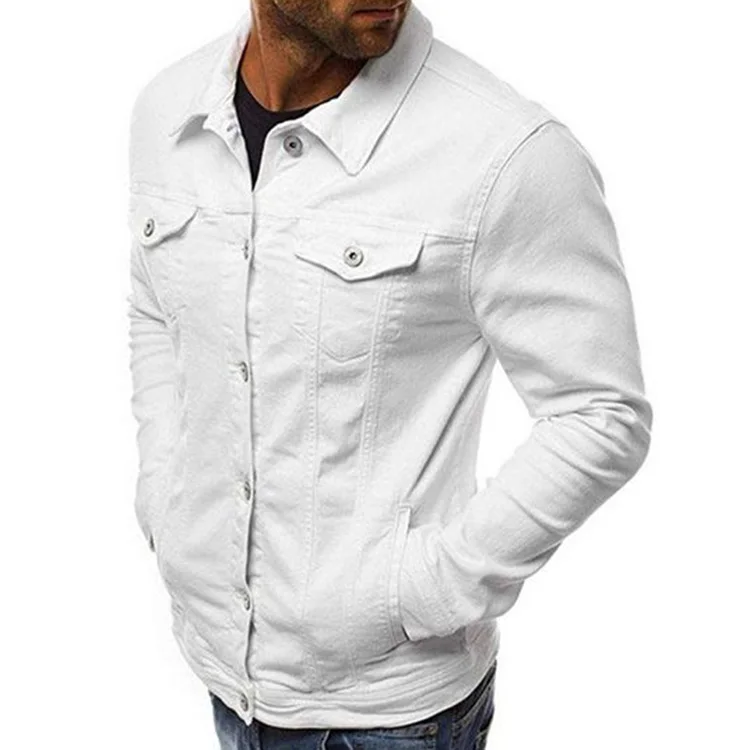 Men fashion button down white vintage denim jacket