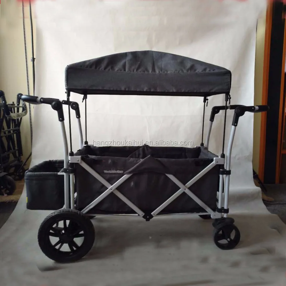 All-Terrain Collapsible Wagon with Shade Canopy (Blue/Black) - Use for Gardening, Tailgating, Beach Trips, Picnics, and More