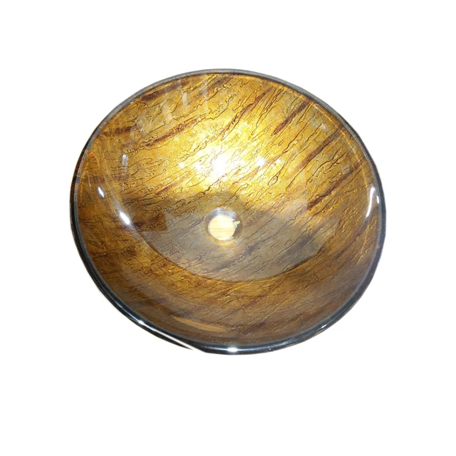 Elegant Round Modern Yellow Bathroom Vessel Tempered Glass Sink
