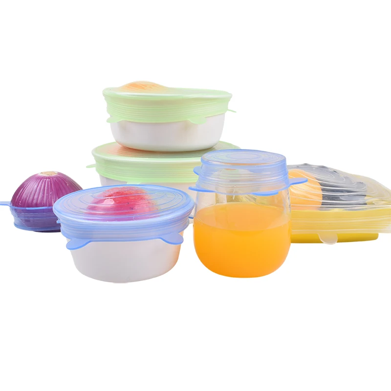 7 Pack Reusable Container Lid Sets Kitchenware Safe Stretchy Bowl Food Covers Flexible Silicone BSCI Stretch Lid Round Shape