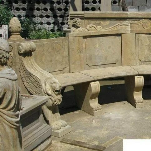 Hand Carved Natural Stone Garden Bench outdoor